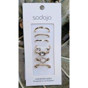 White  Stone Gold Tone 7  Piece Ring Set